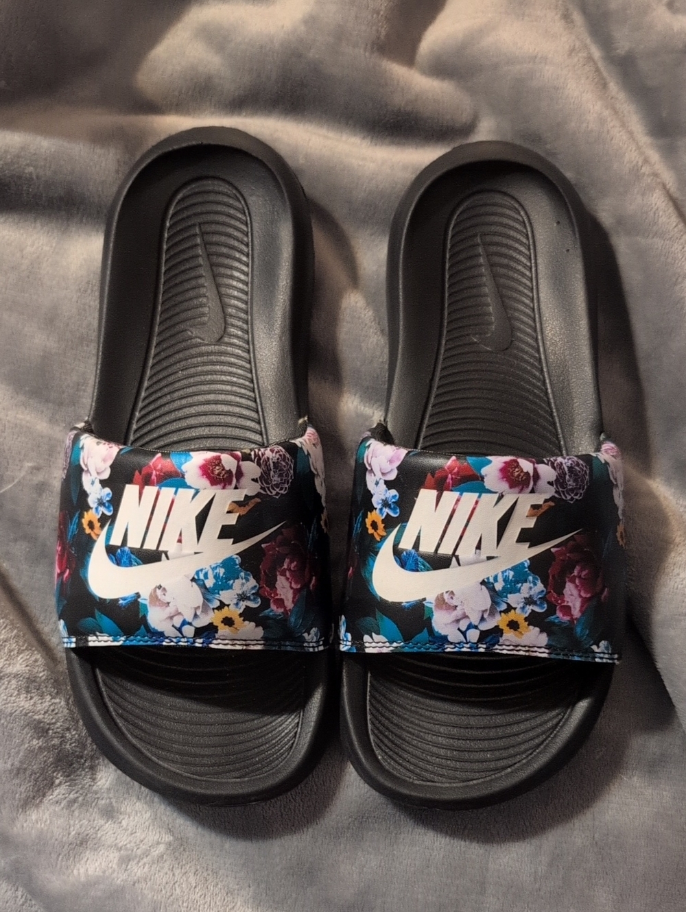 Nike Black Floral Logo Slide Sandals
